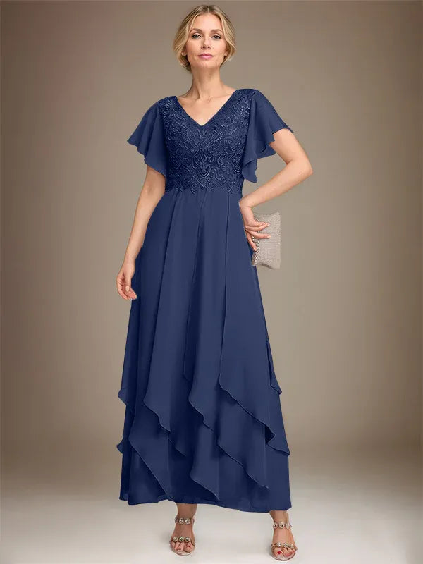 Samantha| A-Line V-Neck Lace Chiffon
