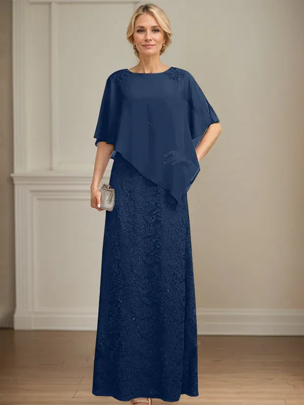 Floor-Length Chiffon Lace Sheath Dress with Sequins and Beading for Mother of the Bride