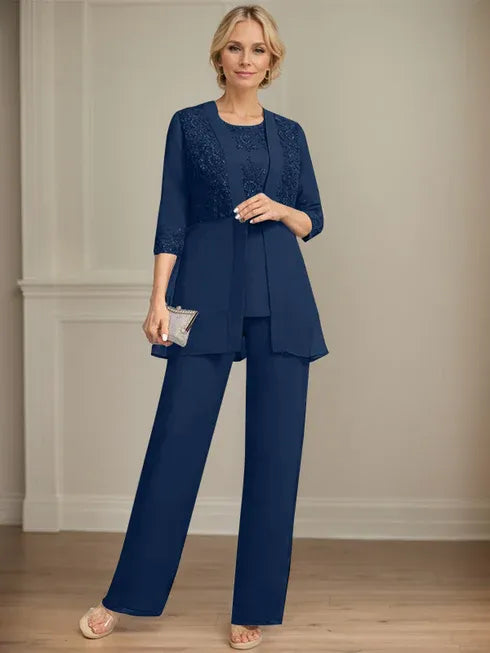 Floor-Length Chiffon Lace Jumpsuit and Pantsuit Separates with Sequins – Perfect Mother of the Bride Dress