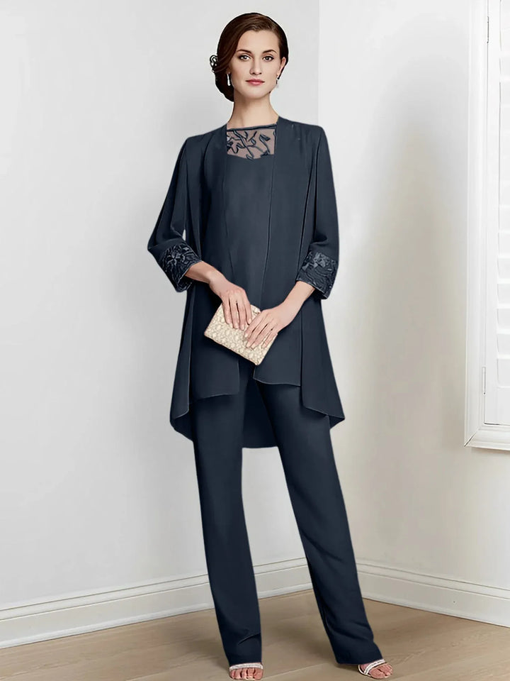 Chiffon Long Sleeve Mother of the Bride Pantsuit with Jacket