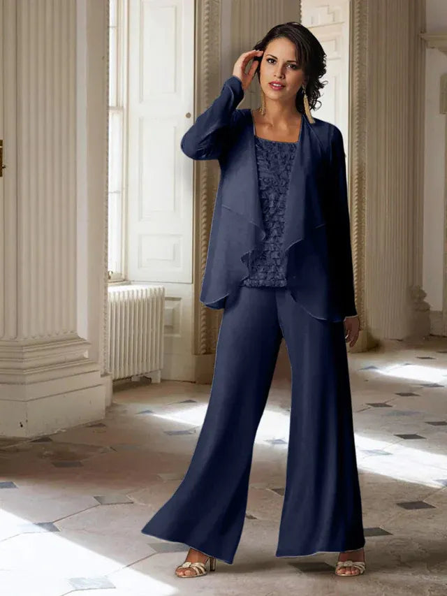 Chiffon Long Sleeve Mother of the Bride Pantsuit with Jacket