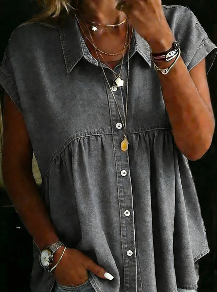 Sophia | Relaxed Button-Front Denim Blouse