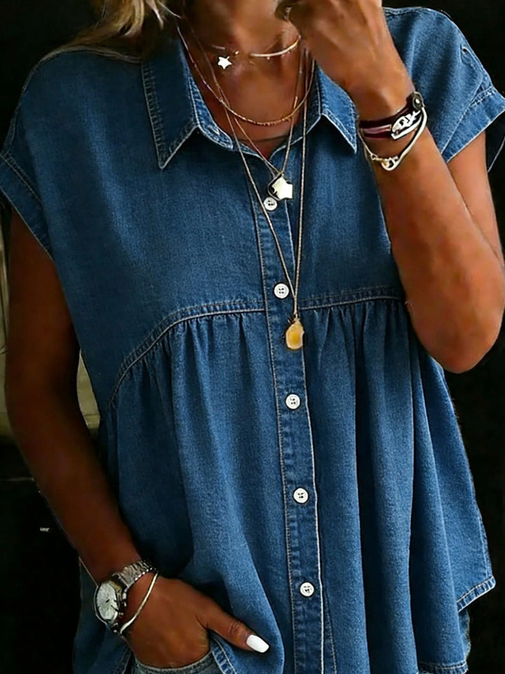 Sophia | Relaxed Button-Front Denim Blouse
