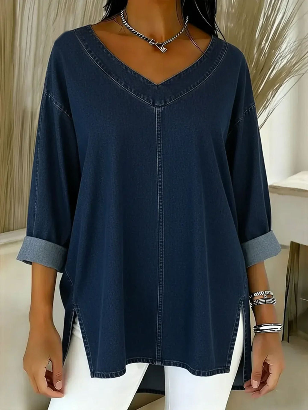 Olivia™ | Relaxed V-Neck Denim Tunic