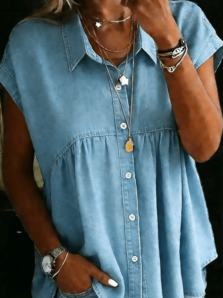 Sophia | Relaxed Button-Front Denim Blouse