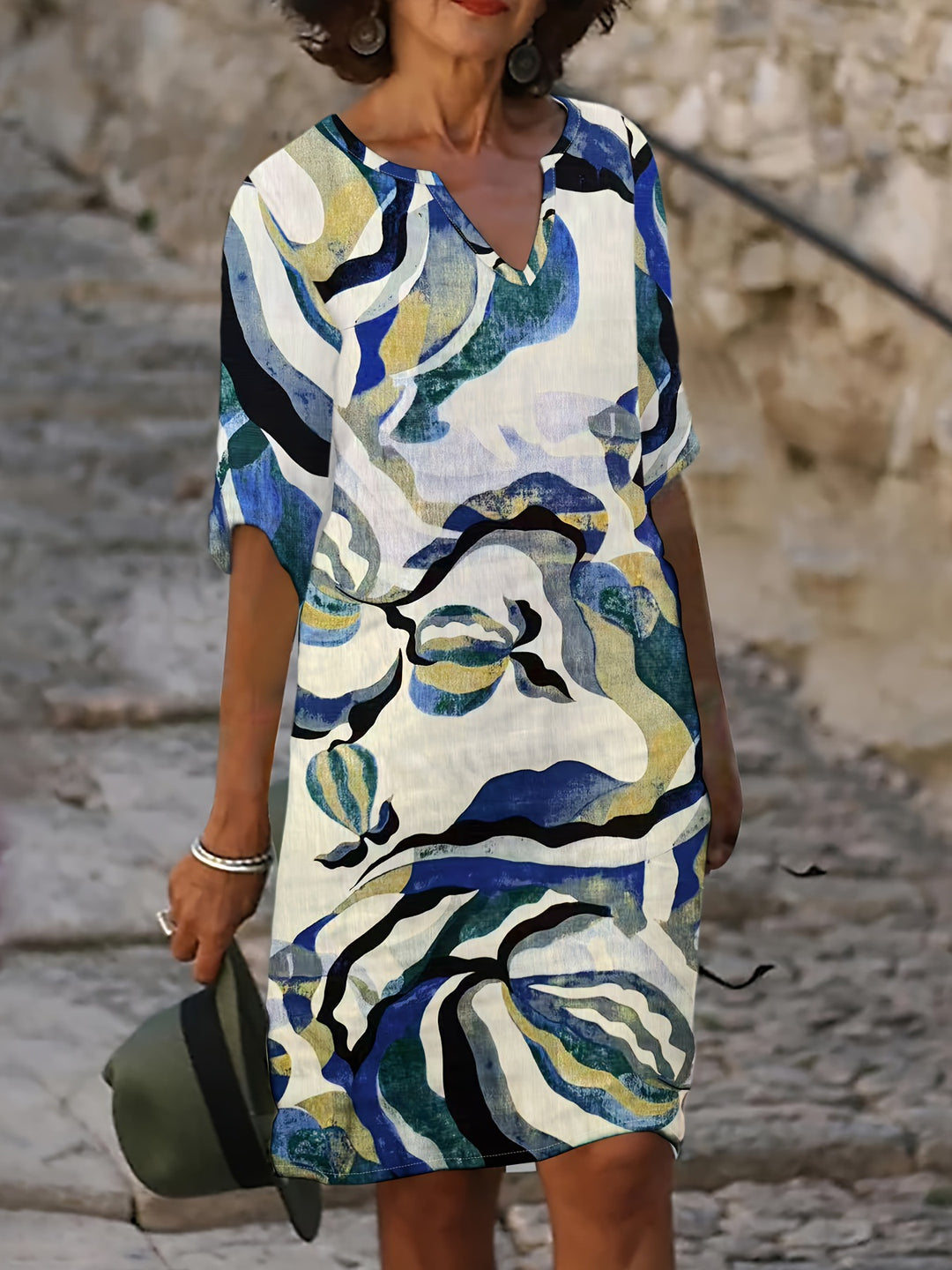 Isabella™ | Artistic V-Neck Midi Dress