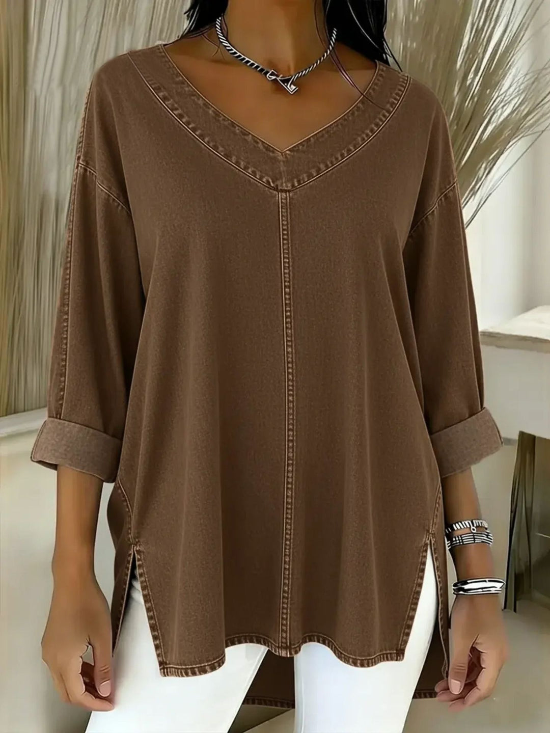Olivia™ | Relaxed V-Neck Denim Tunic