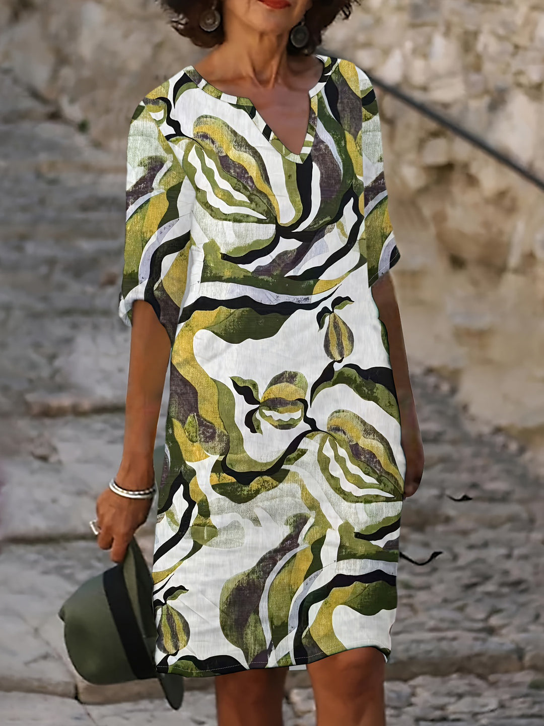 Isabella™ | Artistic V-Neck Midi Dress