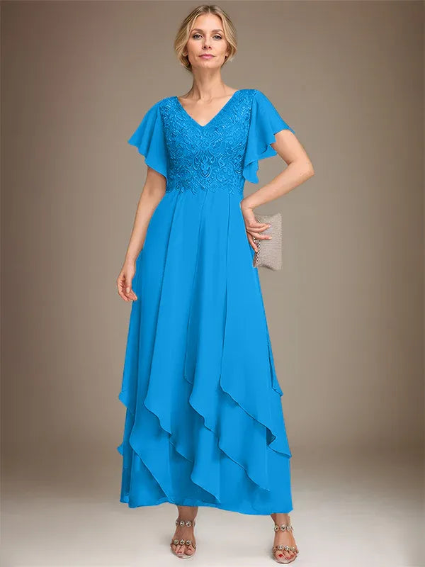 Samantha| A-Line V-Neck Lace Chiffon