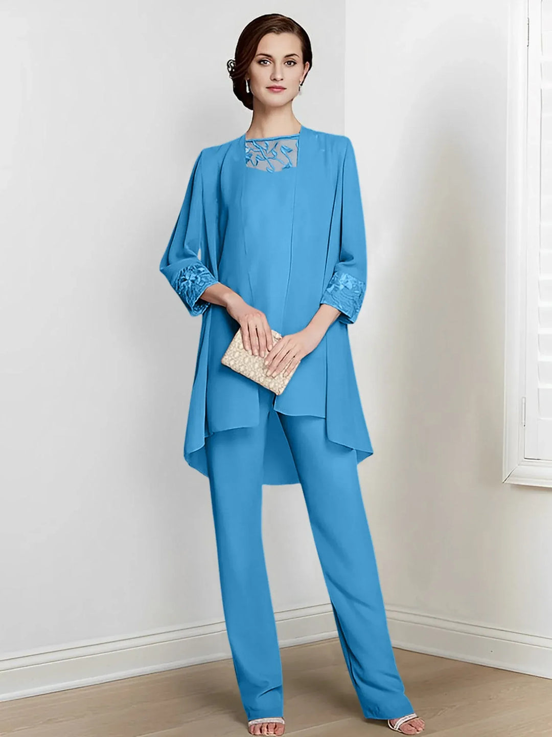 Chiffon Long Sleeve Mother of the Bride Pantsuit with Jacket