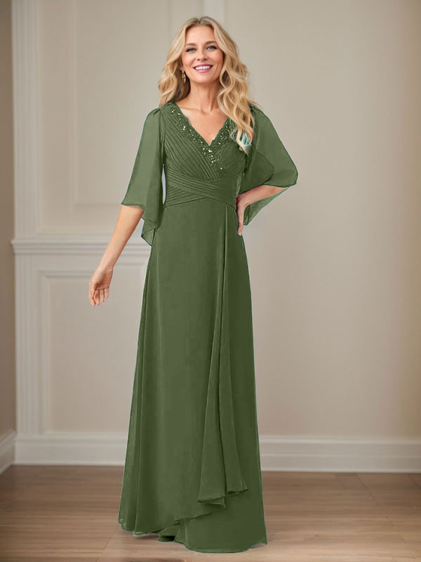 A-Line V-Neck Long Sequin Chiffon Mother of the Bride Dress