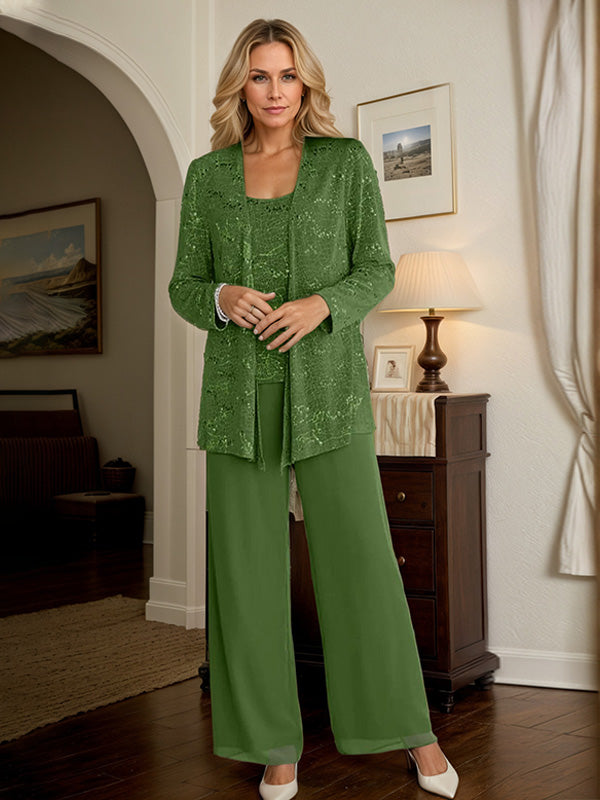 Chiffon Mother of the Bride Pantsuit Set with Jacket and Sequins