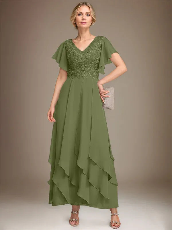 Samantha| A-Line V-Neck Lace Chiffon
