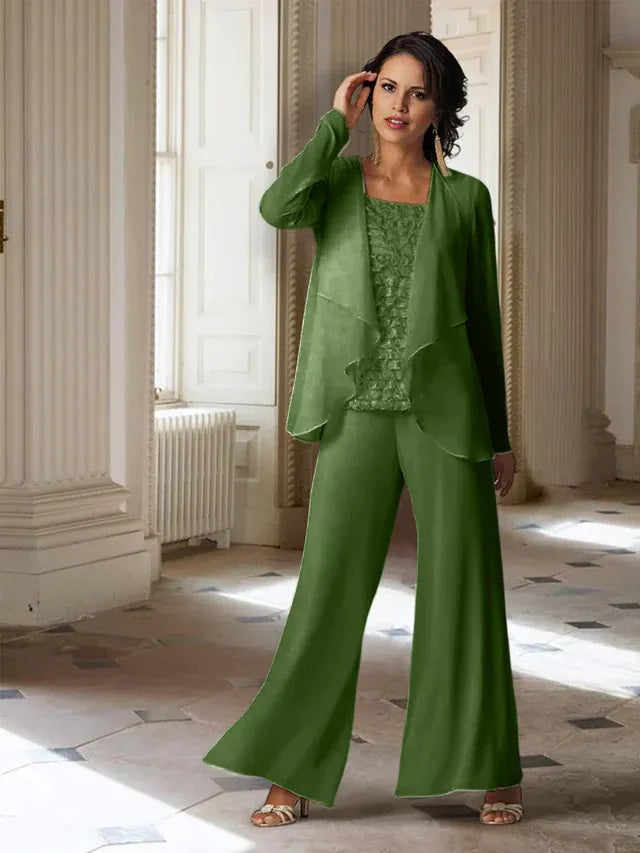 Chiffon Long Sleeve Mother of the Bride Pantsuit with Jacket