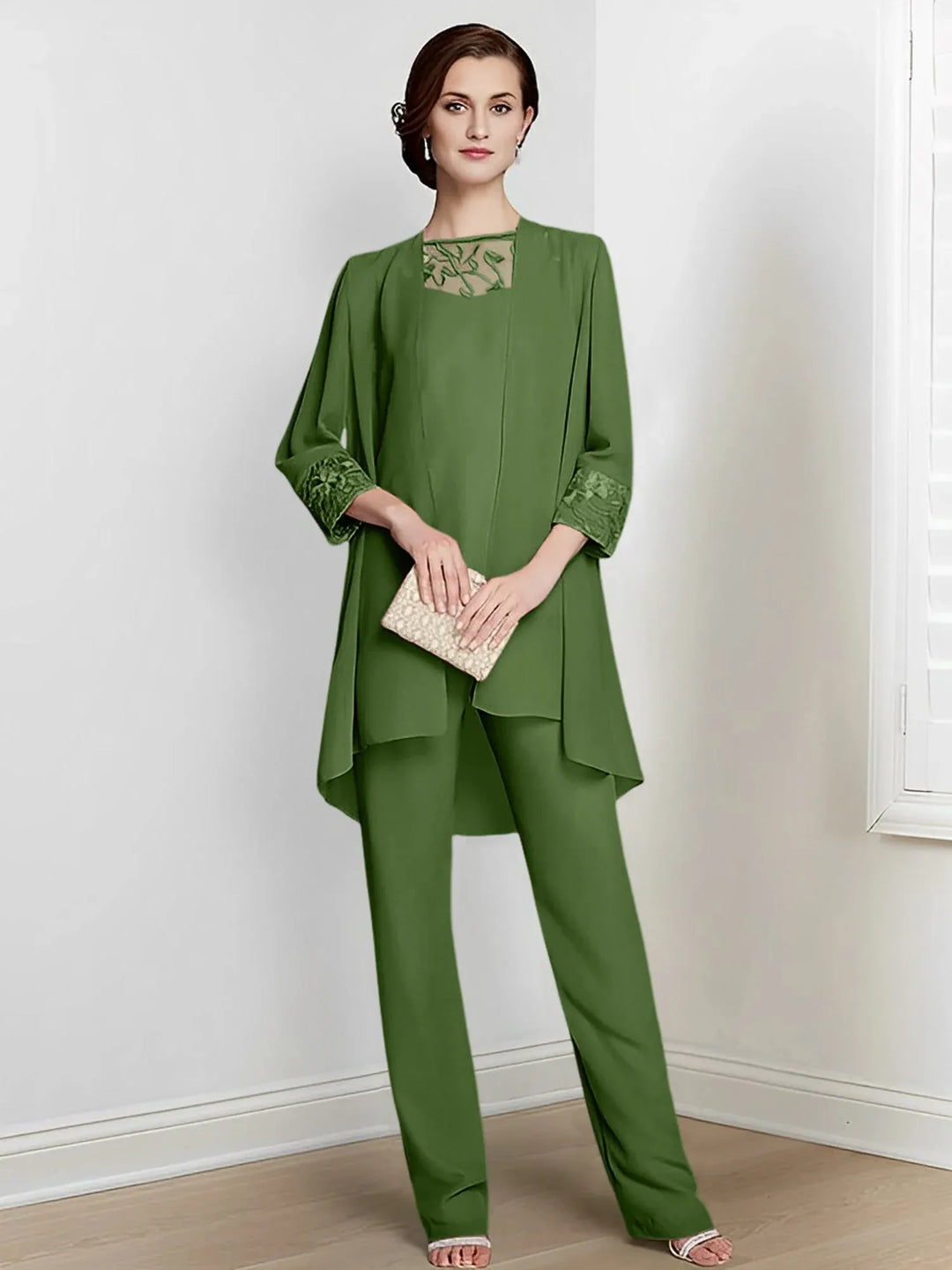 Chiffon Long Sleeve Mother of the Bride Pantsuit with Jacket