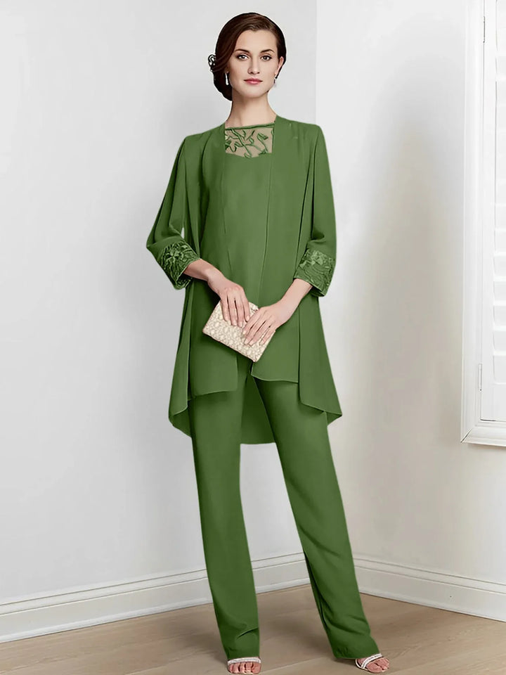Chiffon Long Sleeve Mother of the Bride Pantsuit with Jacket