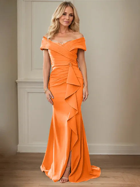 Floor-Length Lace and Chiffon Mother of the Bride Dress with Sheath/Column V-Neck Illusion and Pleated Sequins