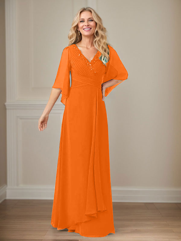A-Line V-Neck Long Sequin Chiffon Mother of the Bride Dress