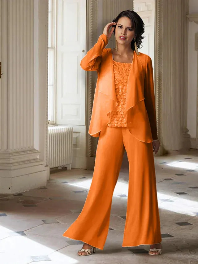 Chiffon Long Sleeve Mother of the Bride Pantsuit with Jacket