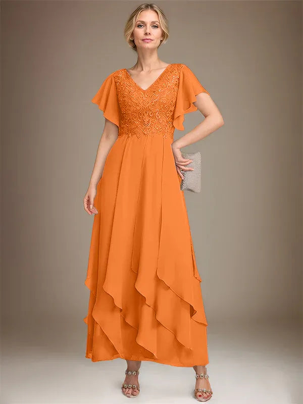 Samantha| A-Line V-Neck Lace Chiffon