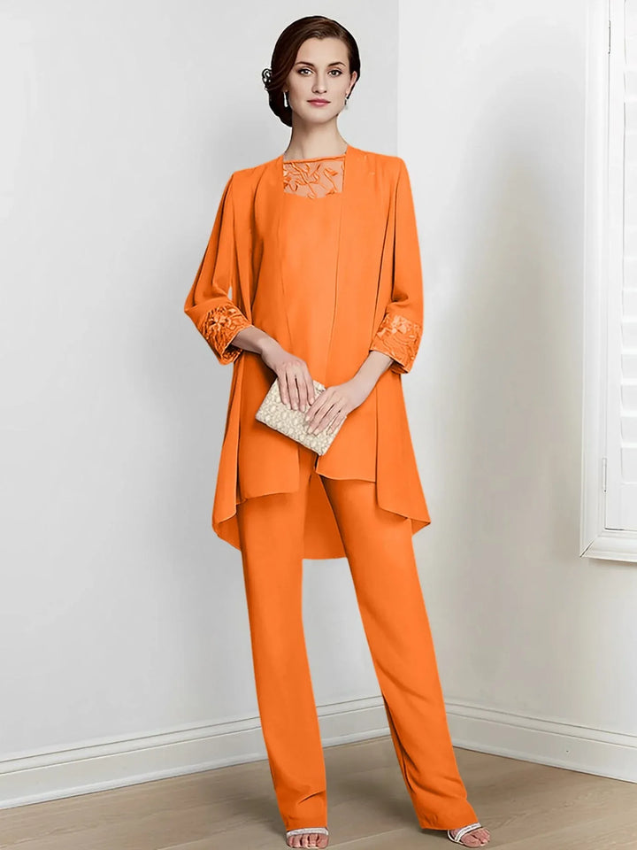 Chiffon Long Sleeve Mother of the Bride Pantsuit with Jacket