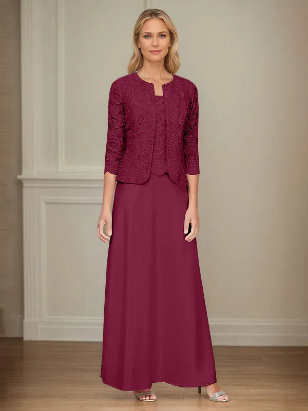 Glitter Lace and Satin Skirt Set with Open Jacket Dress