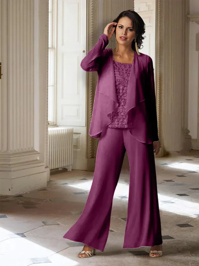 Chiffon Long Sleeve Mother of the Bride Pantsuit with Jacket