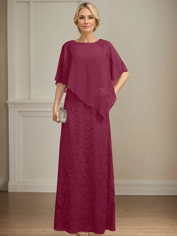 Floor-Length Chiffon Lace Sheath Dress with Sequins and Beading for Mother of the Bride