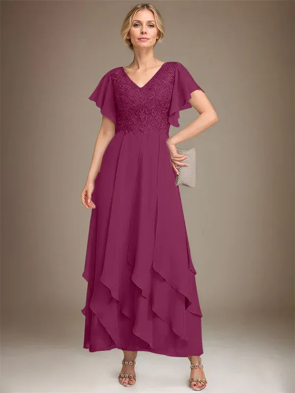 Samantha| A-Line V-Neck Lace Chiffon