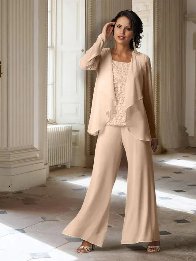 Chiffon Long Sleeve Mother of the Bride Pantsuit with Jacket