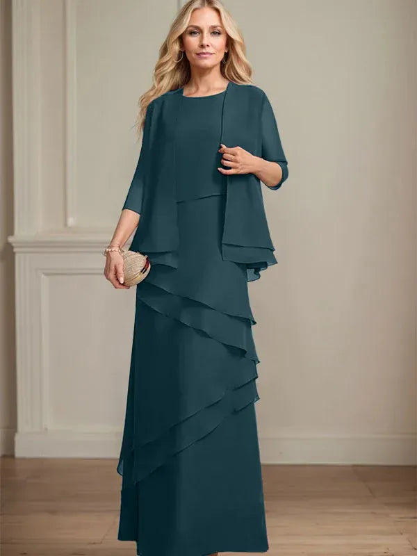 Floor-Length Chiffon Mother of the Bride Dress with Sheath Scoop Design