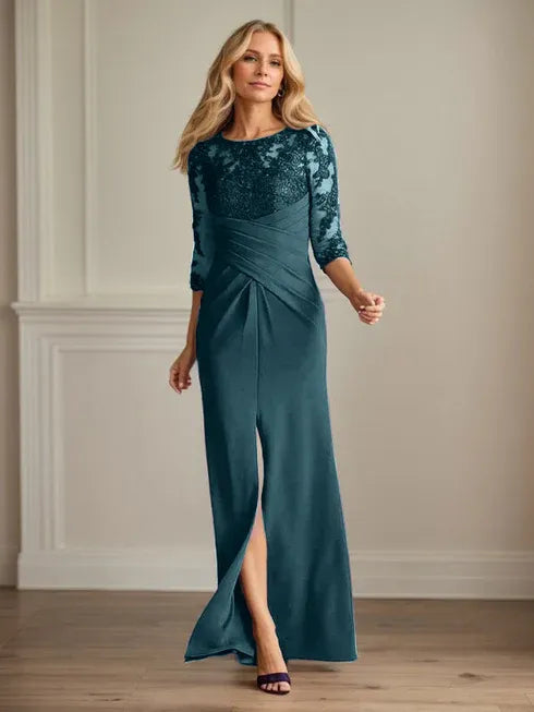 Plum Lace & Stretch Crepe Mother of the Bride Sheath Dress