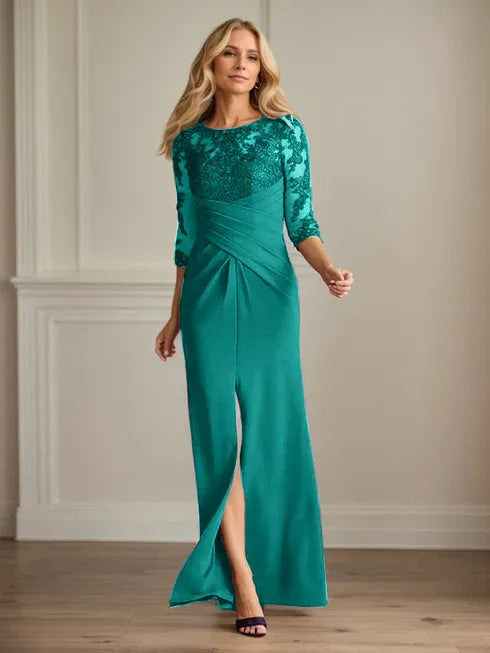 Plum Lace & Stretch Crepe Mother of the Bride Sheath Dress
