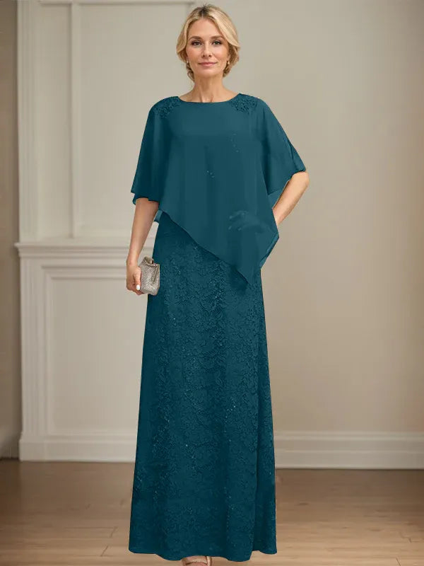 Floor-Length Chiffon Lace Sheath Dress with Sequins and Beading for Mother of the Bride