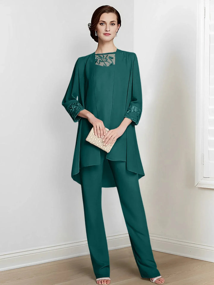 Chiffon Long Sleeve Mother of the Bride Pantsuit with Jacket