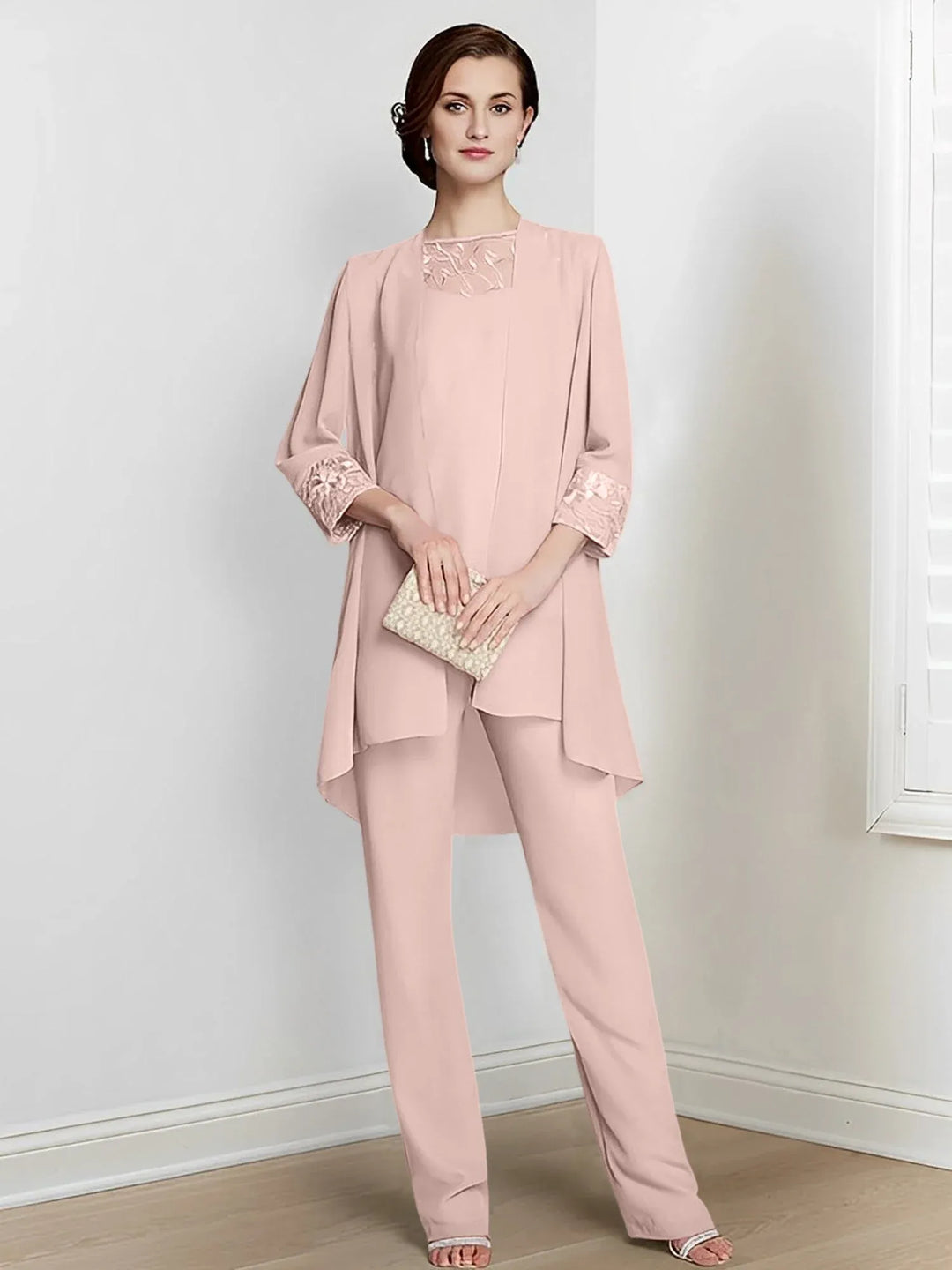 Chiffon Long Sleeve Mother of the Bride Pantsuit with Jacket