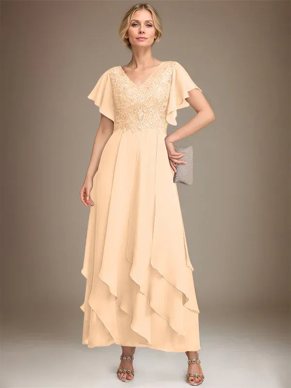 Samantha| A-Line V-Neck Lace Chiffon