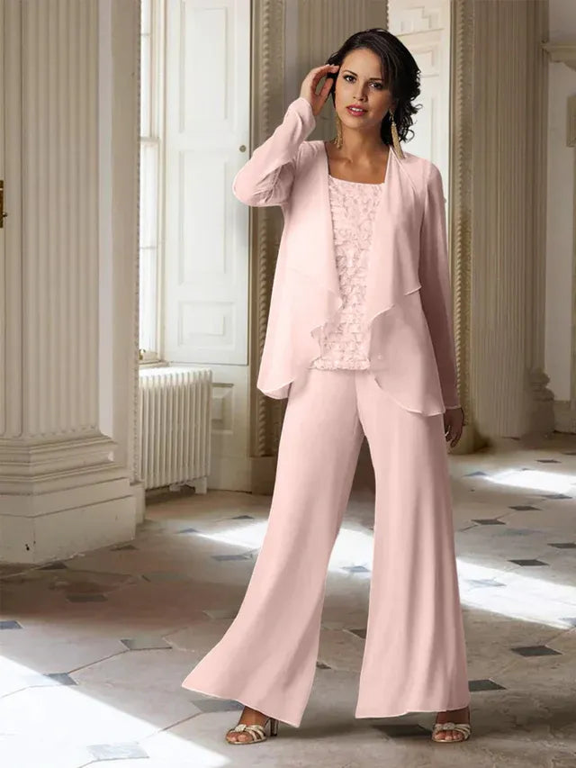 Chiffon Long Sleeve Mother of the Bride Pantsuit with Jacket