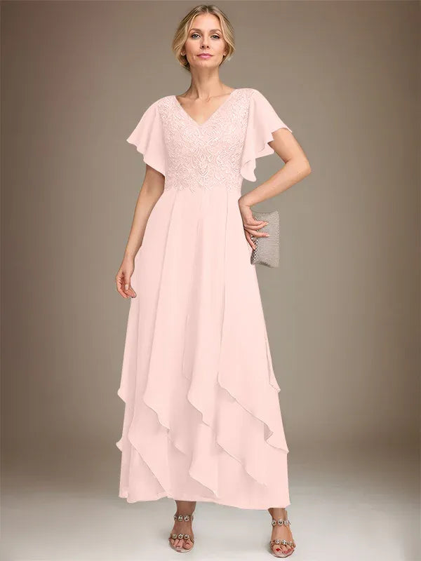 Samantha| A-Line V-Neck Lace Chiffon