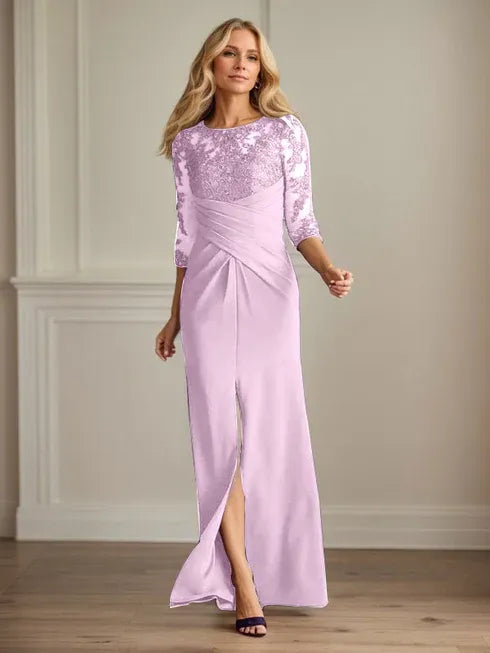 Plum Lace & Stretch Crepe Mother of the Bride Sheath Dress