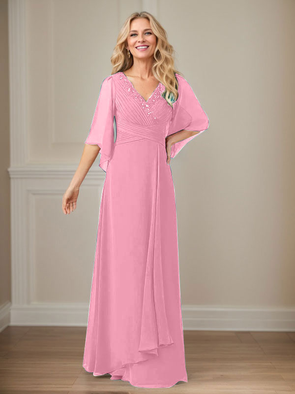 A-Line V-Neck Long Sequin Chiffon Mother of the Bride Dress