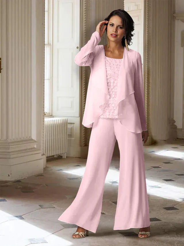 Chiffon Long Sleeve Mother of the Bride Pantsuit with Jacket