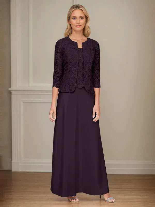 Glitter Lace and Satin Skirt Set with Open Jacket Dress