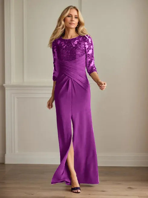 Plum Lace & Stretch Crepe Mother of the Bride Sheath Dress
