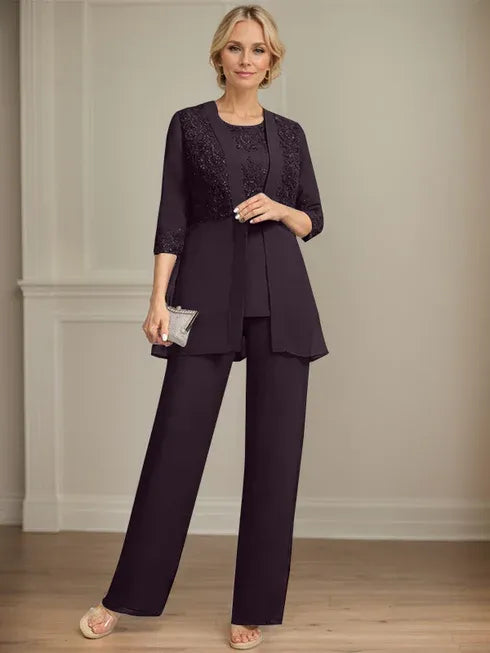 Floor-Length Chiffon Lace Jumpsuit and Pantsuit Separates with Sequins – Perfect Mother of the Bride Dress