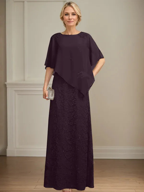 Floor-Length Chiffon Lace Sheath Dress with Sequins and Beading for Mother of the Bride