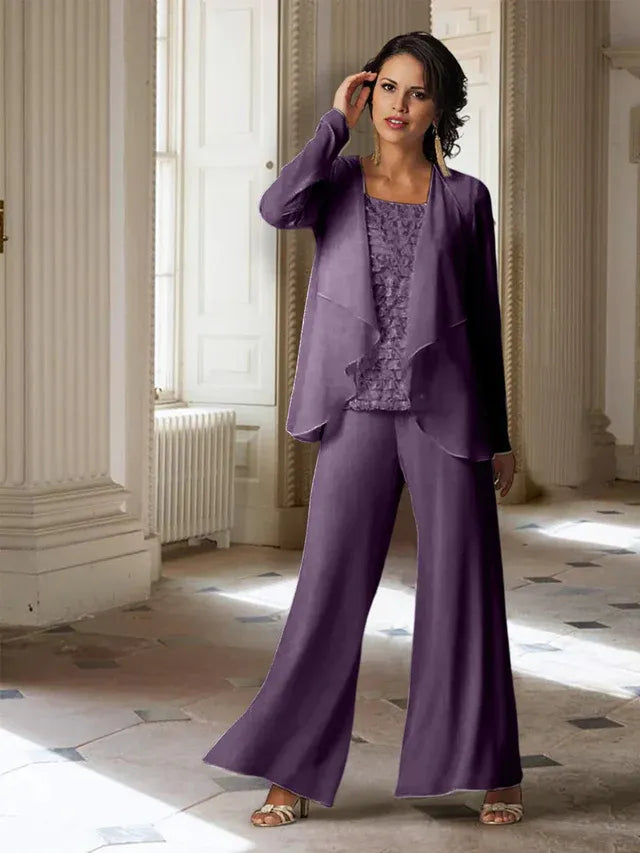 Chiffon Long Sleeve Mother of the Bride Pantsuit with Jacket