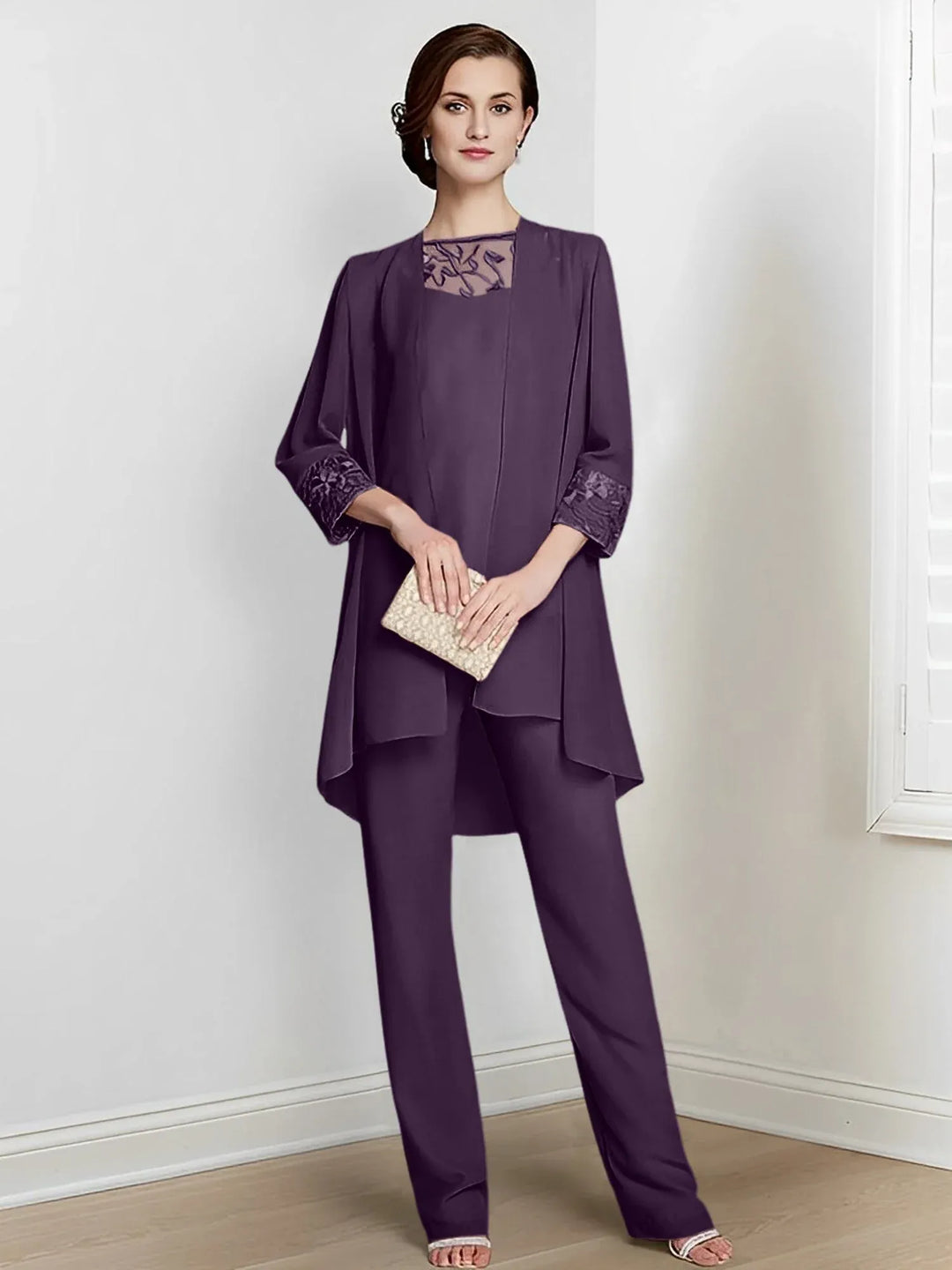 Chiffon Long Sleeve Mother of the Bride Pantsuit with Jacket