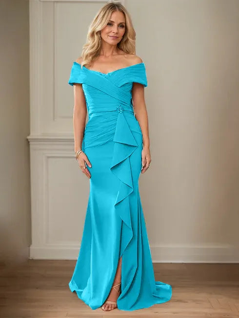 Floor-Length Lace and Chiffon Mother of the Bride Dress with Sheath/Column V-Neck Illusion and Pleated Sequins
