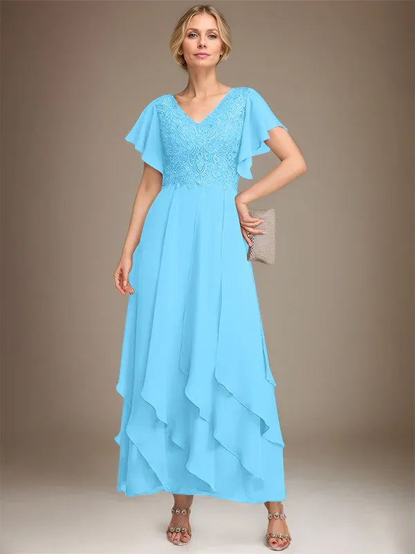 Samantha| A-Line V-Neck Lace Chiffon